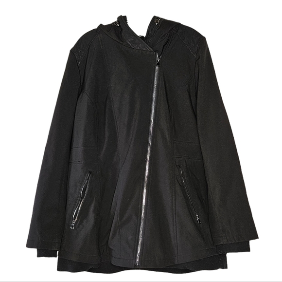 Liz Claiborne Outerwear black jacket w/ hood, fleece lining, fleece sleeve cuff - Picture 1 of 11